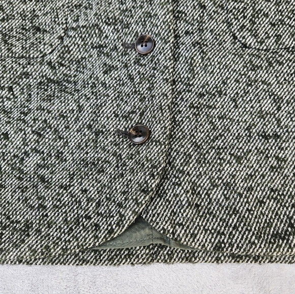 Madewell Green Herringbone Tweed Button Front Wool Blend Lined Mini Skirt Size 8 - Picture 6 of 16